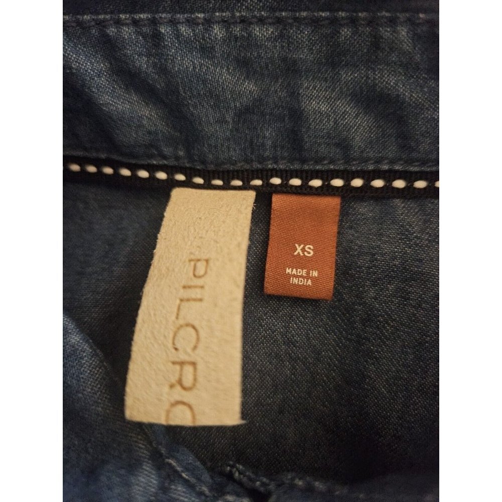 Anthropologie Pilcro Chambray Patchwork Top XS Denim Button Western Lyocell - Picture 5 of 7